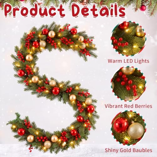 Thiccywoov 6 ft Pre-lit Christmas Garland with Light for Mantle, Xmas Decor - Image 5