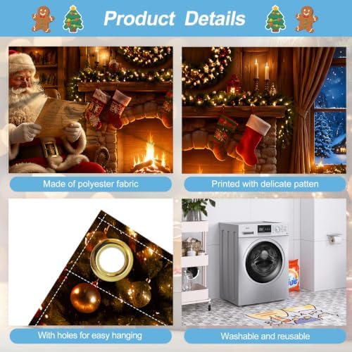 Cozy Christmas Santa Garage Door Banner Mural - Classic Santa Claus Reading Letter by Fireplace Backdrop - Large 7x16ft Winter Holiday Outdoor Wall Decor - DurableFabric Cover for Home Xmas Party - Image 3