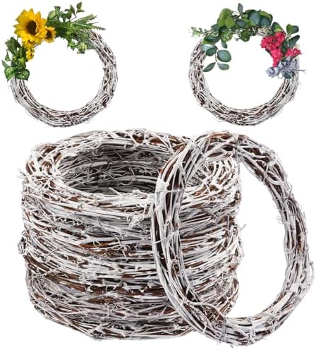7 Pcs 10 inch Natural Grapevine Wreath Set, Hand-Woven Vine Branch Wreaths for DIY Crafts, Christmas Decorations, Home & Event Styling(White) by KUKLIPJIM