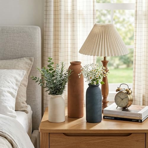 Ceramic Vase Set of 3, Small Flower Rustic Vases Home Table Decor, Modern Farmhouse Neutral Boho Pampas Pottery Vases Decorative for Centerpiece Mantel Entryway Shelf Living Room Kitchen - Image 6