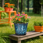 10 Inch Plant Pot - Ceramic Planter with Drainage Hole and Saucer, Round Flower Pots for Indoor Outdoor, Modern Decorative Planter for Plants, Home Office Decor, Plant Lover Gifts, Blue - Image 5