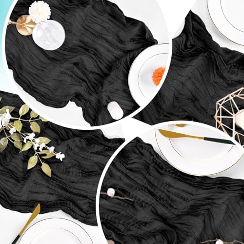 16 Pack Black Cheesecloth Table Runner 20 x 120 inch Gauze Table Runners 10 FT Long,Semi Sheer Boho Cheese Cloth Fabric Table Runner Bulk for Wedding,Party,Baby Shower,Bridal Shower Decoration - Image 7