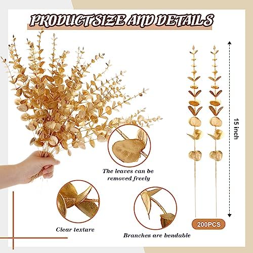 Giegxin 200pcs Artificial Eucalyptus Plant, 15in Gold, for Home Decor, Wedding Centerpiece - Image 2