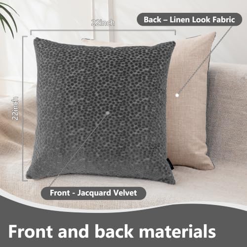 FIFU 22x22 Inch Throw Pillow Covers Set of 2, Jacquard Velvet, Dark Grey - Image 3