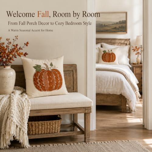 Embroidered Fall Throw Pillow Covers,18x18 Inch Set of 2,Orange - Image 4