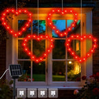 Huquary 4 Pcs Solar Valentines Decor Lights LED Red Heart-Shaped Lights with Solar Stake & 4 Hooks Indoor Outdoor Lighting Decorations for Valentine's Day Yard Garden Home Decor by Huquary