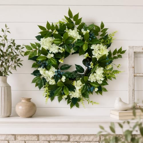 Svndlyn 22 Inch Lighted White Hydrangea Wreath with Timer, 2 Light Modes - Image 6