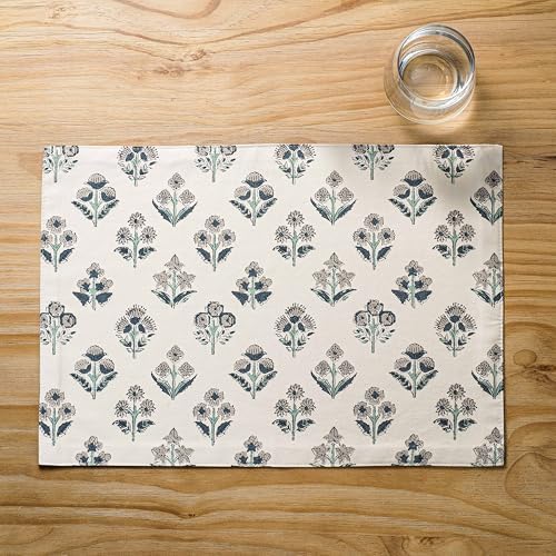 Block Print Floral Decorative Placemats Set of 6, Grey by Unknown