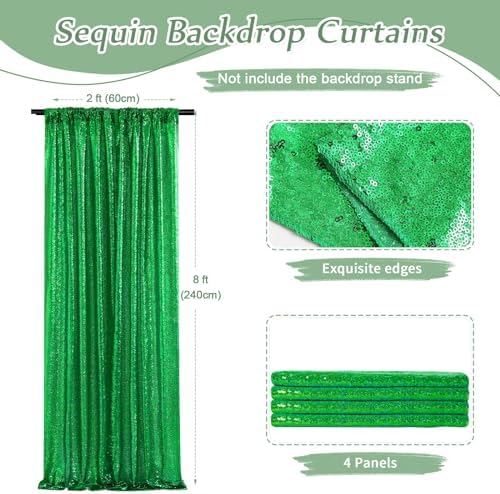 Christmas Photo Backdrop Green Sequin Backdrop Curtains,4 Panels 2FTx8FT - Image 3