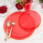 LIYH 180 Pcs Clear Red Plastic Plates Disposable - Red Dinnerware Set, Include Red and Gold Plates, Dinner Plate, Dessert Plate, Gold Plastic Silverware for Birthday Party - Image 5