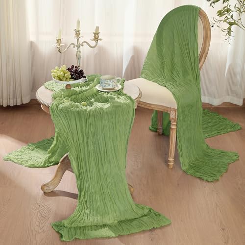 12 Pack Sage Green Cheesecloth Table Runner Boho Gauze Home Decor - Image 3