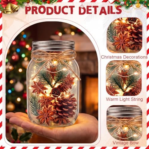 Blushtier 8 Sets Christmas Table Centerpieces Winter Mason Jars Centerpiece Table Toppers Decor with LED Light Pine Cones and Greenery Holiday Gifts for Wedding Birthday Party Supplies Home Office - Image 4