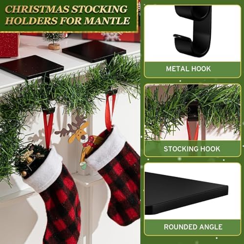 Zhengmy 4 Pcs 2 in 1 Fireplace Stocking and Garland Hangers Heavy Duty Metal Christmas Stocking Holder for Mantle, Two Hooks Hangers for Garland Balls Fireplace Xmas Holiday Party Decoration (Black) - Image 5