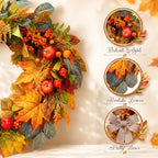 Suncalla 24" Fall Apple Wreath for Front Door, Maple Leaves Harvest Decor - Image 4