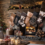 LUBOT Christmas Stockings Set of 4, Western Cowboy 20" Rustic Farmhouse Fireplace Hanging Décor Neutral Embossed Leather & Plush Faux Fur with Tassel Accents Large Family Xmas Stockings - Image 5