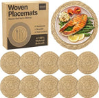 Elcoho 10 Pieces Round Woven Placemats 12 Inch Boho Rattan Placemats Farmhouse Braided Place Mats Woven Plate Chargers Rustic Wicker Table Mats for Dining Table by Elcoho