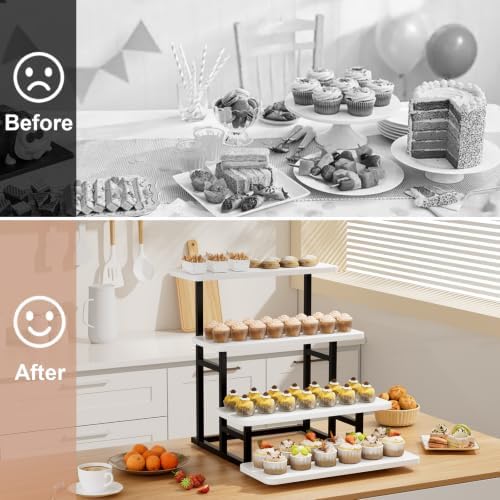 Cupcake Stand for 50 Cupcakes 4 Tiered Tray Stand for Food Cookie Wooden Dessert Display Risers for Party Wedding Buffet Stepped Risers Display Stands for Vendor Farmers Market Display, White - Image 5