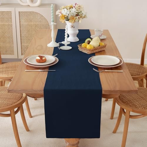 100% Pure French Linen Table Runner (Navy,14x132 Inch) - Image 4