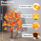 Fall Decor 2 Pack 24 Inch Lighted Maple Tree with 48 LED & Timer, Battery Operated Artificial Autumn Tabletop Tree with Acorns Maple Indoor Fall Decorations for Home, Thanksgiving Table Decor - Image 4