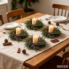 6 Pcs Small 4th of July Candle Ring Wreath with Red Blue White Daisy Artificial Hydrangea Flowers Mini Independence Day Candle Holder Wreath (4, Artificial Cedar Red Berries) - Image 4
