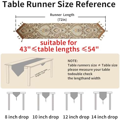 Luxury Vintage Design Table Runners 72 inches Long Embroidery Jacquard Fabric with Multi-Tassels Table Runners for Dining Room Dresser Wedding Holiday Party Fireplace Decorations (Coffee, 12X72inch) - Image 2