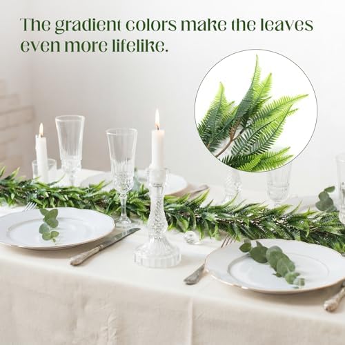 Yinder 4 Pack 6ft Boston Fern Garland, Artificial Hanging Greenery Vines - Image 4