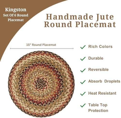 Homespice Kingston Braided Placemats for Country Decor, Round 15" Set of 6 - Image 3