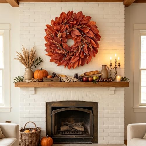 Large Artificial Magnolia Leaves Fall Wreath for Front Door Outside Decor - Image 3