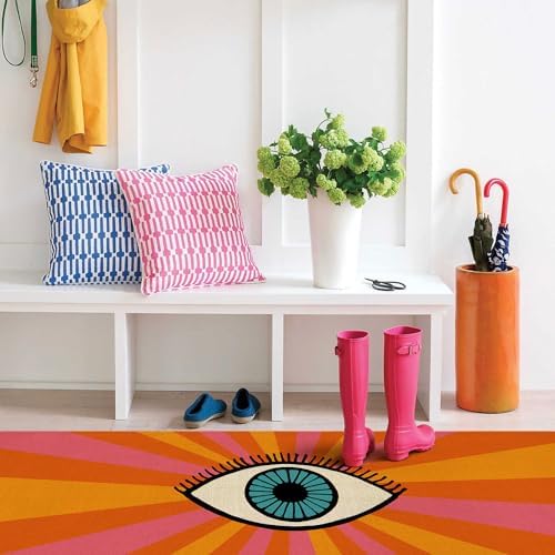 Boho Kitchen Mat Set of 2,Rainbow Evil Eye Print Abstract Kitchen Rugs and Mats Non Skid Washable,Modern Farmhouse Runner Rugs with Rubber Backing for Kitchen Decor (17"x47"+17"x30") - Image 5