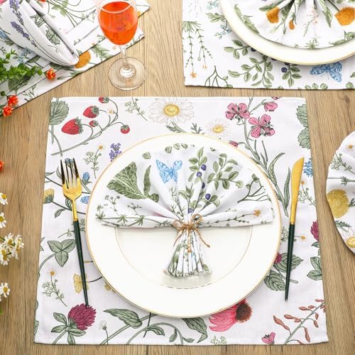 Funnymoom 24 Pcs Floral Cloth Napkins, Herbs Wildflowers Multicolored - Image 2