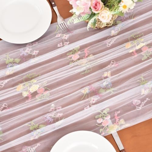 Butterfly Floral Table Runner Flowers Tea Garden Party Picnic Table Decor - Image 4