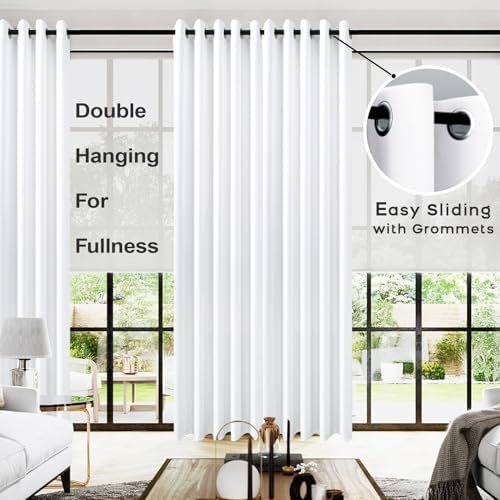 KOUFALL 96 Inch Curtains 2 Panel Set,Semi Blackout Extra Wide Living Room Curtains 96 Inches Long,with Grommet Top,White Color - Image 2