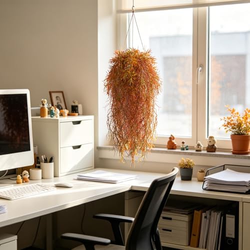dallisten 4Pcs Autumn Fake Hanging Fern Plants for Outdoors, UV Resistant Artificial Ferns Fall Vines Faux Trailing Plants for Indoor Wall Porch Home Thanksgiving Halloween Decor(4PCS Orange Ferns) - Image 7
