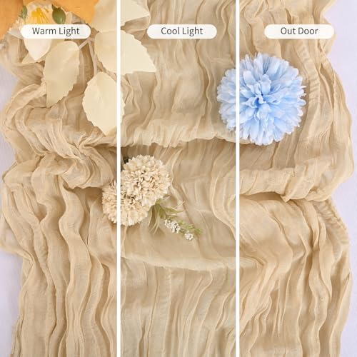 16 Pack Beige Table Runner 10FT Cheesecloth Table Runner Boho Gauze Table Runners Long Rustic Sheer Fabric Cheese Cloth Table Runners for Wedding Party Bridal Shower Farmhouse & Home Decor - Image 3