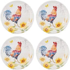 UP Sunshine Rooster Melamine Round Dessert Plates, Small Serving Plates, for Appetizer, Snacks, and Side Dishes, Multicolor, 6 Inch, Set of 4 by UPware