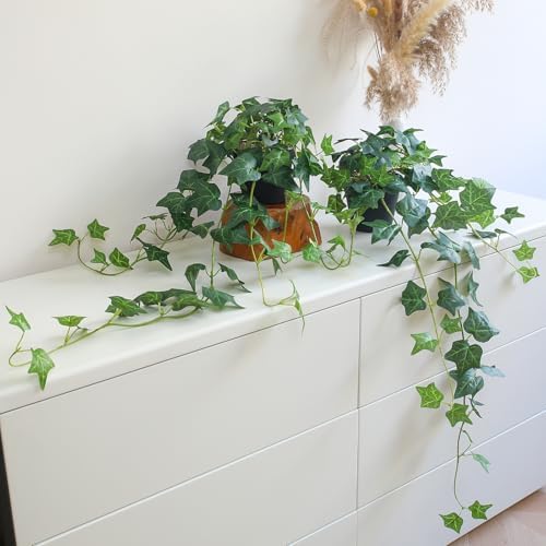 Fake English Ivy Plants in Pots Set of 2 – Realistic Artificial Ivy Greenery for Home Decor, Tabletop, Office, Shelf, Balcony or Bathroom – Lifelike Faux Hanging Vines, No Maintenance Required by ALYPTUS