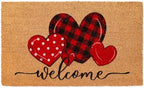 Whaline Valentine' s Day Doormat Natural Coir Welcome Floor Mat Plaid Dot Love Heart Rectangle Entrance Door Rug for Indoor Outdoor Home Bathroom Decor, 16.5 x 29 Inch by Whaline