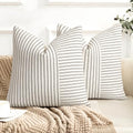 YCOLL Farmhouse Euro Sham Pillow Covers 24x24, Modern Throw Pillow Covers Set of 2, Black and Beige Striped Patchwork Linen Decorative Pillows Cushion Covers for Bed Sofa Couch Living Room Home Decor by PillowCoversExpert