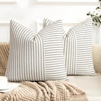 YCOLL Farmhouse Euro Sham Pillow Covers 24x24, Modern Throw Pillow Covers Set of 2, Black and Beige Striped Patchwork Linen Decorative Pillows Cushion Covers for Bed Sofa Couch Living Room Home Decor by PillowCoversExpert