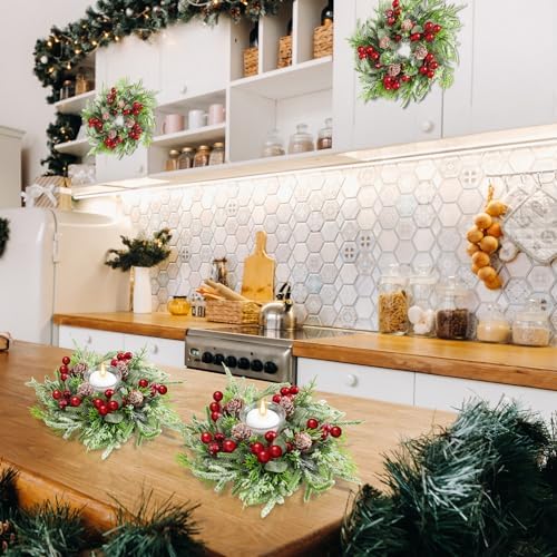 12 Pcs Christmas Candle Ring Wreath Small Kitchen Cabinet Table Decor - Image 4