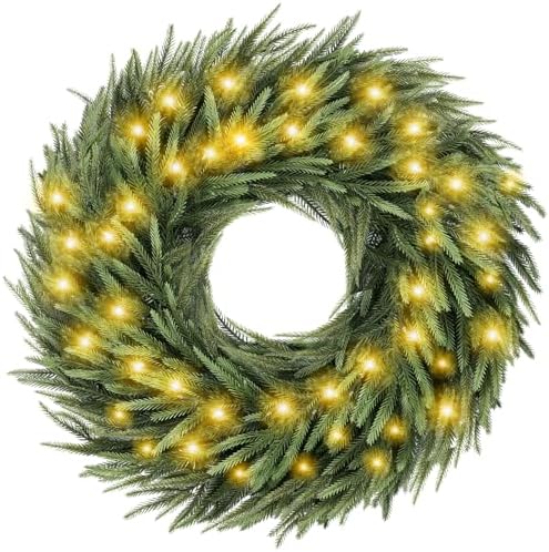 Norfolk Pine Christmas Wreath for Front Door Decoration, 26 in by Fashlits