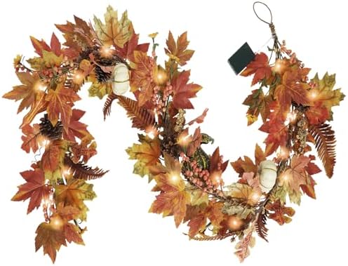 Artgar Fall Garland - 6 Ft Maple Leaf Pumpkin Berry Garland by ArtgarArtificialPlantDecorations