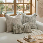 a moment Boho Striped Decorative Throw Pillow Covers 24"X24" Set of 2,Beige - Image 6