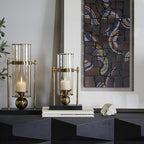 CosmoLiving by Cosmopolitan Metal Pillar Candle Holder with Metal Stand, 8" x 4" x 13", Gold - Image 5