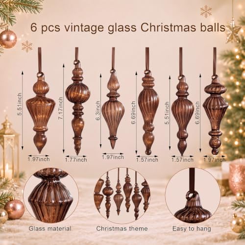 Sotiff 6 Pcs Mercury Glass Christmas Ornaments,Vintage Antique Finial Decor - Image 4