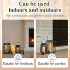 Farmhouse Lantern Decor Set of 2 - 9.5" & 14.2" Metal Candle Holders, Rustic Modern Vintage Style for Indoor Outdoor, Porch Patio Fireplace Mantle Wedding Decor (Black) - Image 5
