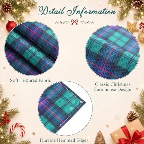 7 Pcs Christmas Tartan Plaid Table Runner and Placemat Set, Green - Image 3
