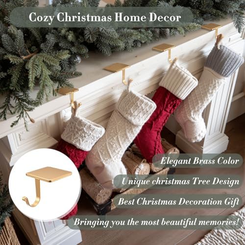 Tandefio 4 Pcs Christmas Stocking Holders for Mantle, Brass - Image 5