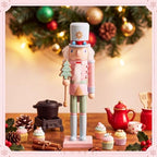 Blosssound 15" Christmas Nutcracker Decorations Wooden Pastel Pink Figurine - Image 6