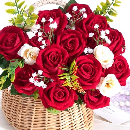 100Pcs Red Roses Artificial Flowers, Real Touch Velvet Fake Roses Bouquet - Image 2